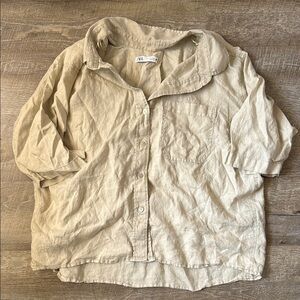 Zara Men's Beige Linen Button Down Shirt Size M